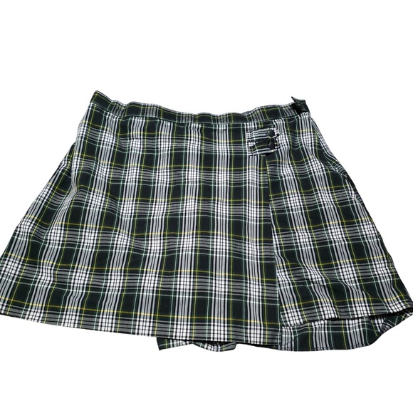 DENNIS JUNIOR Plaid Skirt Women's Green White Yellow Button Detail Schoolgirl - Picture 1 of 12